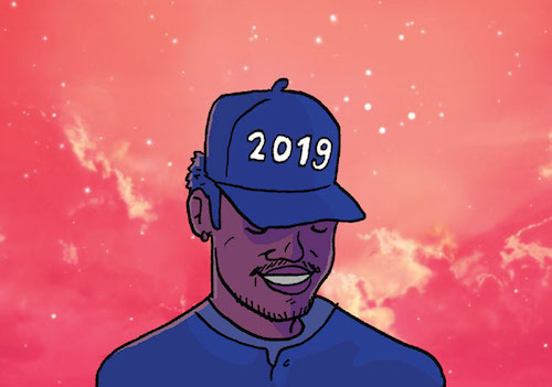 A drawing of Chance with a 2019 hat