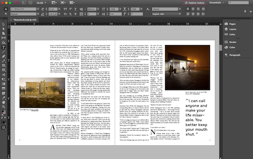 An inDesign spread from the Code of Silence